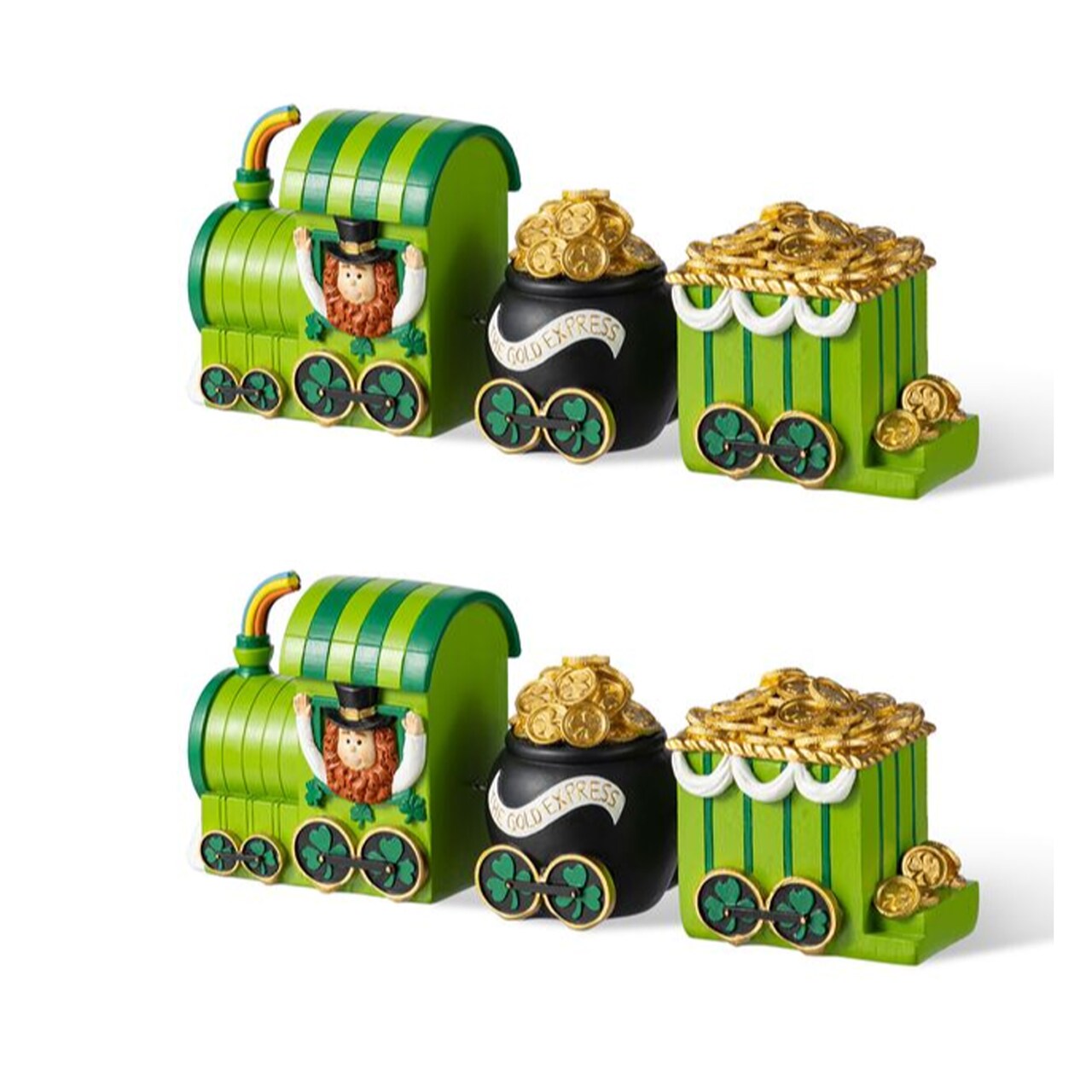 Set of 2 St. Patrick‘s Day Leprechaun Train Table Decor(Each Pack Contains 3 Connected Leprechauns)